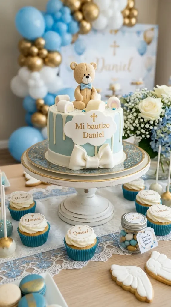 Mesa Dulce de Bautizo con Osito y Cupcakes Madrid