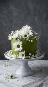 Tarta de Boda Rústica Verde con Margaritas Naturales en Madrid