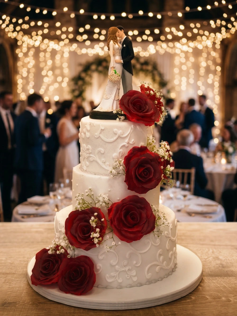 Tarta de boda personalizada con rosas rojas decorativas en Madrid — La vida dulce by Tania