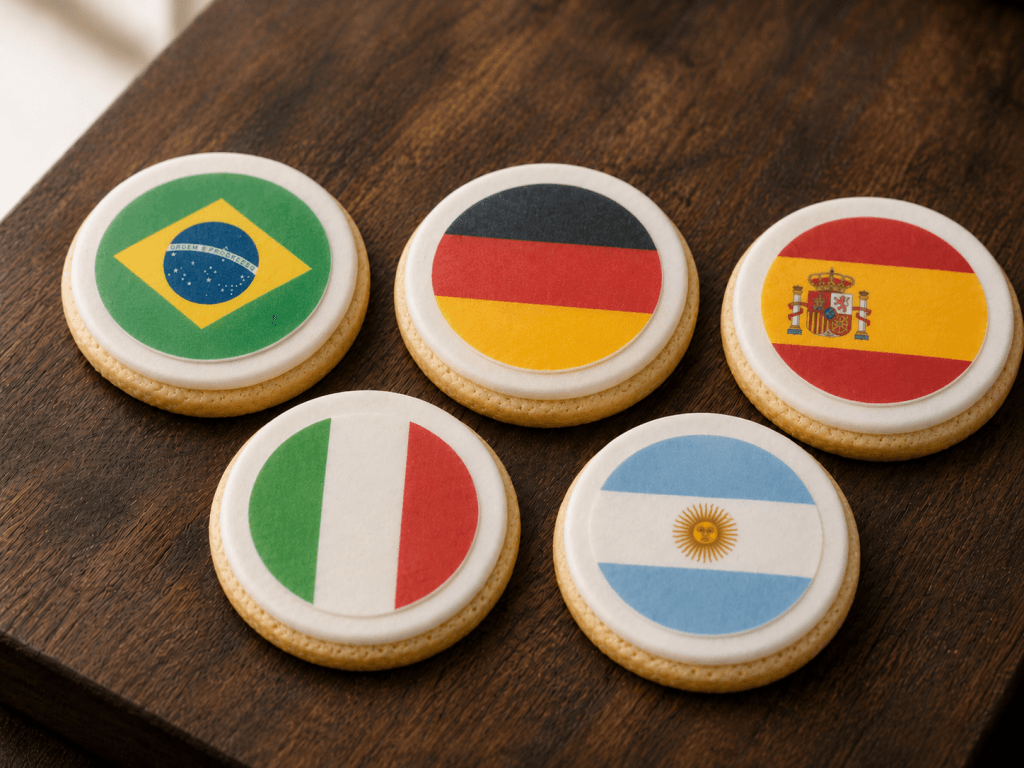 Proceso de elaboración artesanal de galletas personalizadas con banderas del Mundial 2026