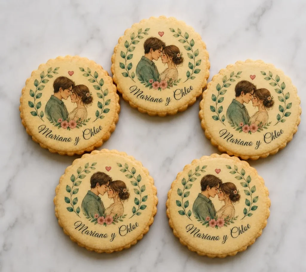 Galleta impresa de pareja enamorada para boda