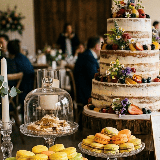 Mesa dulce premium para boda con macarons y repostería de autor