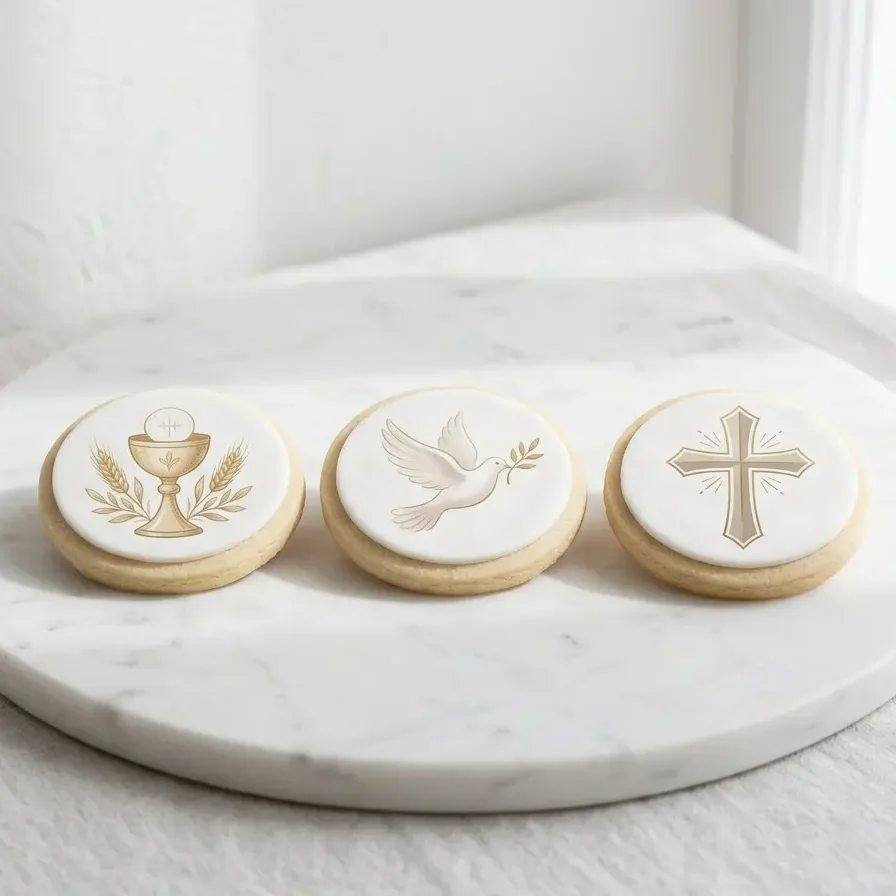 Plato de muestra de galletas religiosas de comunión